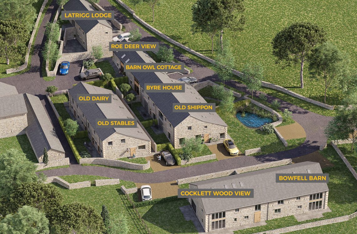 Aerial CGI shot of the Daffodil Homes development, Sillfield Howe, in Cumbria.